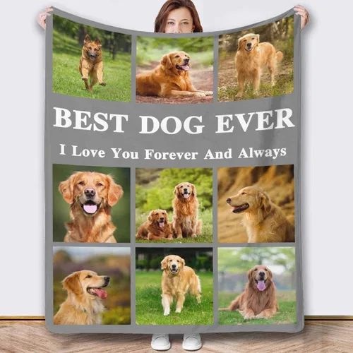 Vista 5 de InterestPrint Manta personalizada con texto fotográfico, 9 fotos, Best Dog Ever - Manta personalizada de franela polar para cumpleaños familiar, se