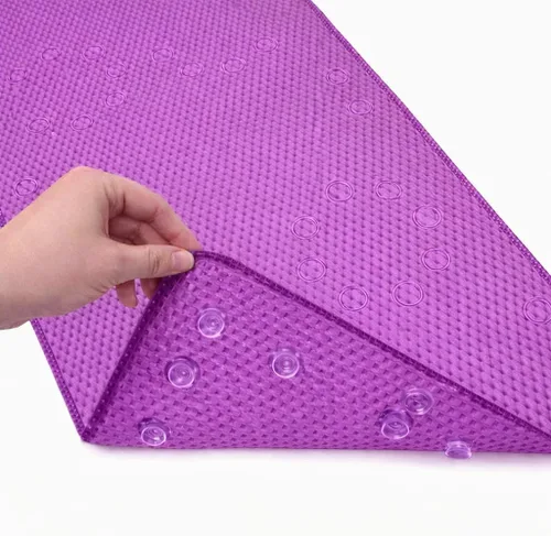 Vista 23 de Alfombra antideslizante para bañera, extragrande, de 36 x 17 pulgadas, con ventosas y orificios de drenaje, espuma suave, lavable a máquina