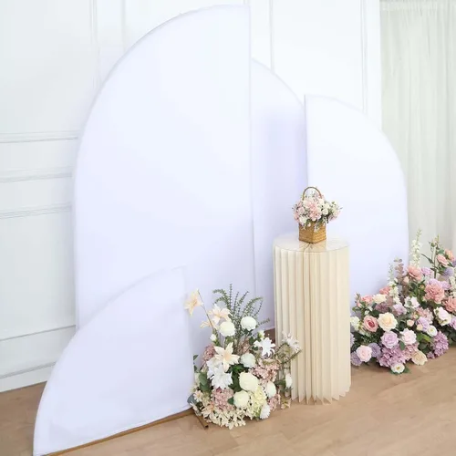 Vista 27 de Efavormart - Juego de 4 fundas de elastano beige para arco de media luna, fundas de telón de fondo Chiara de 2.5 pies a 7 pies para escenarios