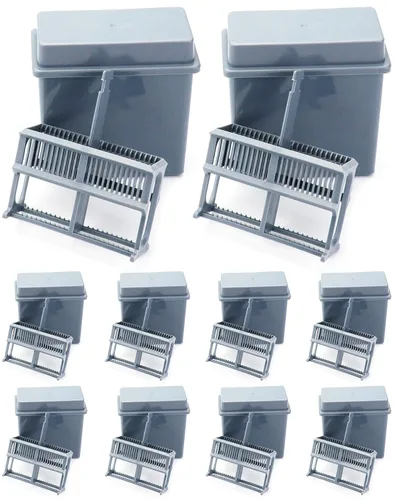 Vista 7 de QWORK Microscope Slides - Tarro y estante para tinción, paquete de 10 unidades, 24 ranuras, color gris