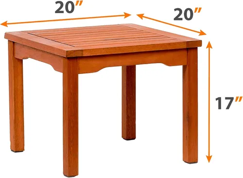 Vista 3 de Amazonia Mesa auxiliar cuadrada y duradera Roma Madera de eucalipto Ideal para exteriores e interiores