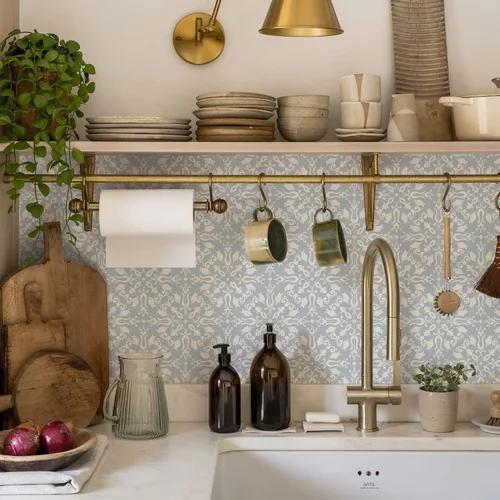 Vista 14 de Alwayspon 12 calcomanías de azulejos de pared retro florales mate para transferir, despegar y pegar, calcomanías de vinilo autoadhesivas