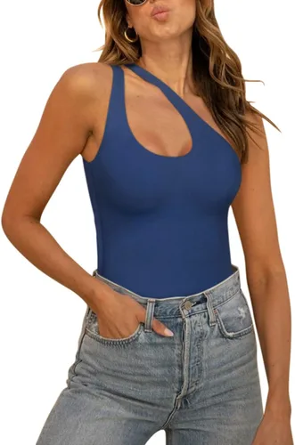 Vista 11 de REORIA Butsmooth® - Tops de Body Tank sin mangas con escote pronunciado sexy de un hombro con espalda descubierta en V para salir, de moda