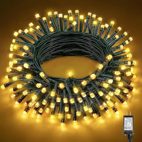Vista 39 de Tira de luces LED de Navidad de 40 pies para exteriores, luces rojas y blancas de Navidad impermeables, 8 modos y temporizador, luces de árbol