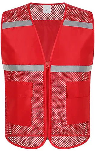 Vista 14 de TOPTIE Chaleco de seguridad de malla con cremallera, chaleco de uniforme de voluntario del equipo, chaleco reflectante para correr con bolsillos