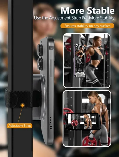 Vista 2 de Soporte magnético de aleación de aluminio para gimnasio con imanes N52, accesorios de gimnasio compatibles con MagSafe iPhone 17 Pro Max Plus 16 15