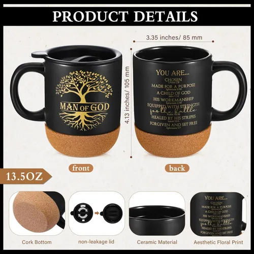 Vista 2 de Hushee 4 piezas de regalos cristianos para hombres, taza de café del hombre de Dios, diario de oración, vela perfumada, bolígrafo bíblico, regalos