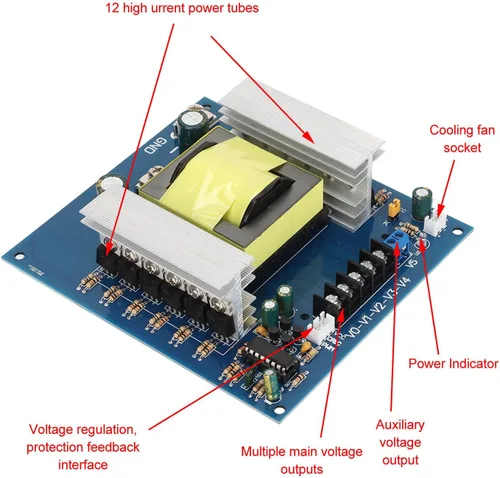 Vista 6 de Placa de módulo inversor profesional de 1000 W, convertidor de impulso inversor, transformador, potencia de alta frecuencia, CC 12 V 24 V a CA 18 V