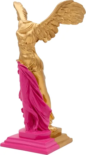 Vista 2 de Victoria de Samotracia con alas de alabastro pintado a mano en rosa y oro, 11.5 pulgadas