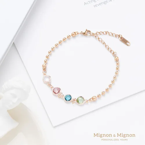 Vista 4 de MignonandMignon Pulsera de piedra natal personalizada para mujer, joyería de cadena de cuentas personalizada, cumpleaños, regalo para amigos