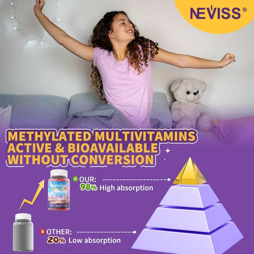 Vista 8 de NEVISS Gomitas multivitamínicas metiladas para adolescentes de 12 a 17 años con glicinato de magnesio, omega-3, L-teanina para adolescentes, niños