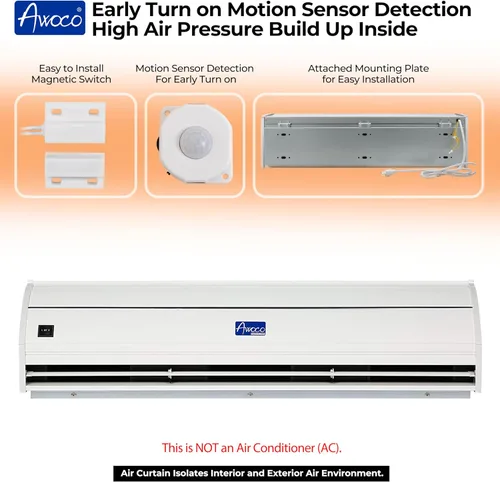 Vista 5 de Awoco Elegant - Cortina de aire interior de 2 velocidades de 25,5 m³/min / 900 CFM con interruptor de puerta magnético de fácil instalación
