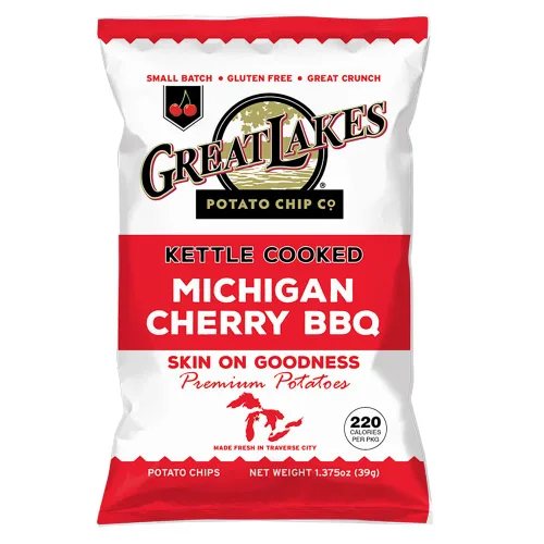 Vista 4 de Great Lakes Potato Chip Co. Michigan Cherry BBQ Kettle - Papas fritas cocidas, caja individual de tamaño aperitivo