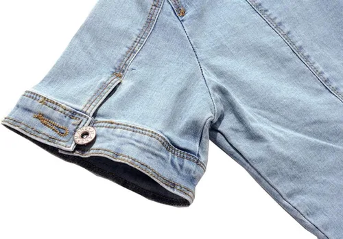 Vista 6 de Chaqueta de mezclilla de manga corta para mujer, con botones, chal elástico