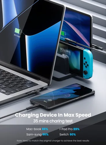 Vista 5 de Fasgear Cable USB C de 240 W - Cable PD 3.1 USB 2.0 tipo C de 6 pies, carga rápida de 5A, cargador trenzado de 90 grados, compatible con Mac-Book