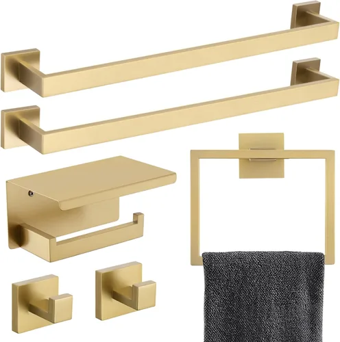 Vista 13 de Juego de Barras Portotoallas Negro Mate de 5 Piezas, Juego de Accesorios de Ferretería para Baño, Juego de Portotoallas Moderno de 23.6 Pulgadas