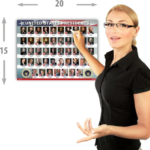 Vista 2 de Póster de los presidentes de los Estados Unidos de América, cartel horizontal laminado para decoración de pared escolar, para aula