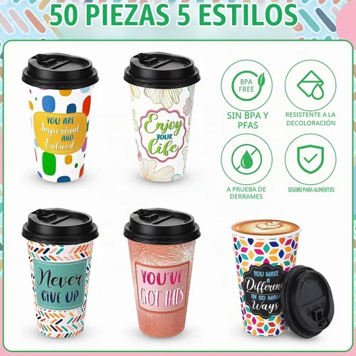 Vista 2 de Paquete de 50 tazas de café desechables de 16 onzas con tapas