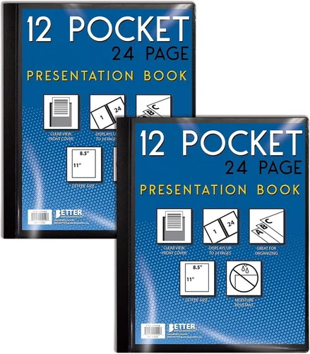Vista 9 de Better Office Products Libro de presentación encuadernado con 12 bolsillos, color negro con cubierta frontal transparente, 24 páginas protectoras