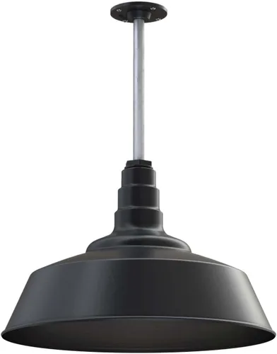 Vista 71 de Steel Lighting Co. Manhattan Warehouse Light Colgante montado en el techo Cúpula de 20 pulgadas vástago de 12 pulgadas Luz de granero