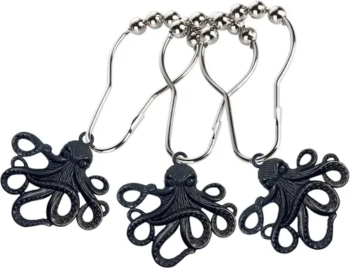 Vista 3 de Juego de 12 ganchos decorativos de acero inoxidable para cortina de ducha de pulpo, para el hogar, baño