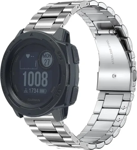 Vista 9 de Correa de metal para Garmin Instinct 3 1.772 in/Instinct 1/2 Solar Watch Bands, correa de repuesto de acero inoxidable sólido para hombre