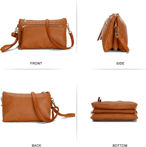 Vista 3 de E Bolsos cruzados pequeños para mujer, de piel vegana, cartera de mano, cartera de mano