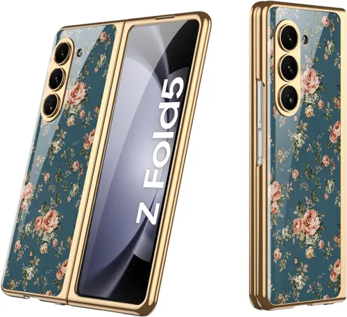 Vista 20 de Funda para Galaxy Z Fold 5, elegante marco galvanizado con vidrio estampado, protector de pantalla integrado compatible con Samsung Galaxy Z Fold 5