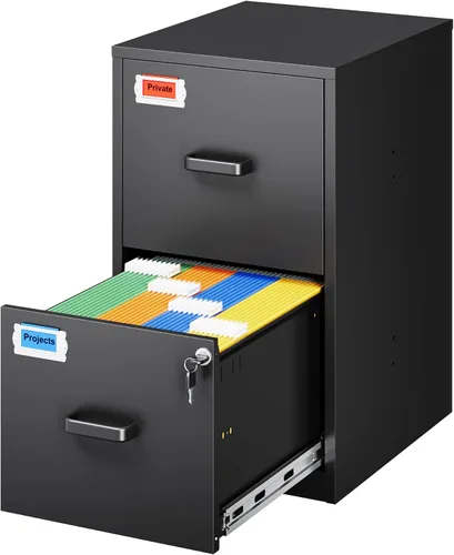 Vista 13 de PEUKC Archivador móvil de 2 cajones con cerradura, archivador rodante debajo del escritorio para oficina en casa, organiza archivos A4 con letras