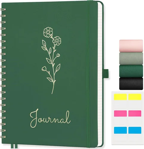 Vista 20 de EMSHOI Cuaderno de espiral con puntos, tapa dura de cuero, papel grueso de 3.53 oz/m², cuaderno de cuadrícula de puntos de 0.197 in para diario