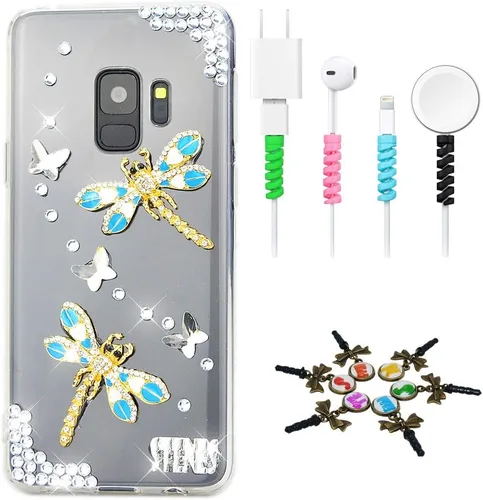 Vista 18 de Sparkle Funda compatible con Samsung Galaxy J2 Prime – Elegante funda 3D hecha a mano con diseño de libélula y diamantes de imitación con protector