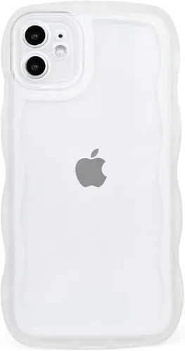 Vista 72 de SKYLMW Funda compatible con iPhone 12 Pro, diseño de ondas rizadas kawaii, borde chapado de lujo, elegante parte trasera transparente brillante, TPU