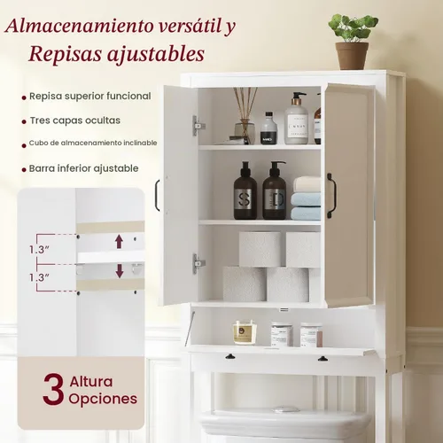 Vista 4 de Spirich Armario de almacenamiento sobre el inodoro con puertas y cubo