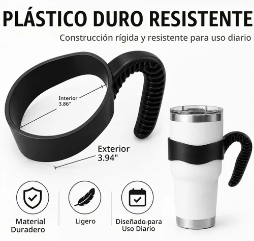 Vista 4 de Hyturtle 1 Pieza Mango Elegante y Funcional Negro para Vasos de 30 onzas - Compatible con Vasos YETI de 30 OZ - Agarre Seguro, Ligero, Apto
