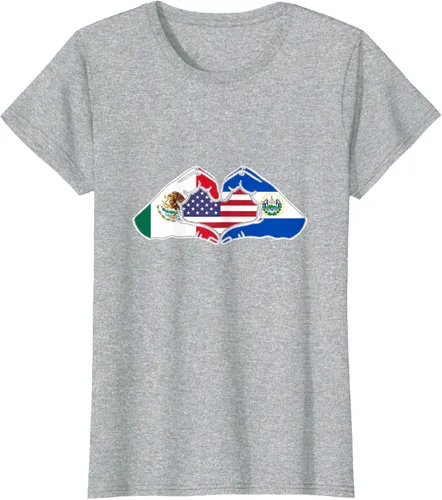 Vista 31 de Corazón manos México, El Salvador y Estados Unidos. Camiseta, Negro