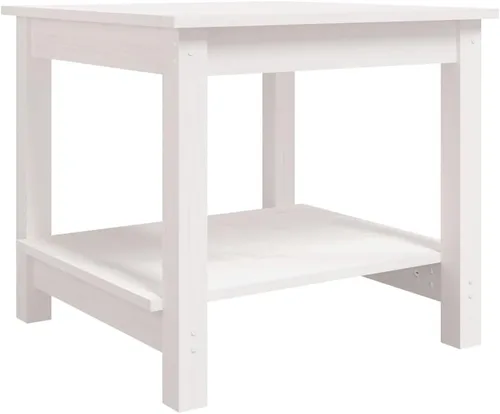 Vista 3 de Mesa de centro blanca de 19.7 x 19.7 x 17.7 pulgadas de madera maciza de pino para sala de estar, mesa de centro para sala, mesa de centro