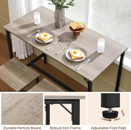 Vista 5 de Yaheetech Juego de mesa de comedor de 3 piezas, juego de mesa de pub industrial de 47.5 pulgadas, mesa de cocina de altura de mostrador
