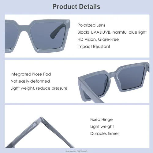 Vista 4 de COCOSAND Lentes de sol polarizados para niños, protección UV 400, retro, cuadrados, futuristas, para jóvenes, adolescentes, niños y niñas de 5 a 12