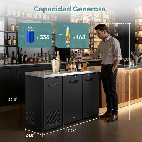 Vista 3 de BODEGA BODEGACOOLER - Enfriador comercial de barra trasera con 2 puertas sólidas, refrigerador de barra de altura de mostrador comercial de 12 pies
