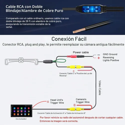 Vista 6 de Cámara de respaldo para matrícula, visión nocturna, cámara de visión trasera con 8 LED, ángulo de visión de 170°, impermeable, cámara trasera