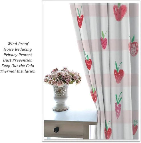 Vista 5 de Cortinas bohemias con diseño de fresas, bonitas cortinas bohemias con bolsillo para barra de fruta, tratamiento de ventana para cocina, sala