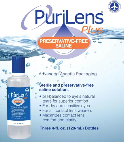 Vista 2 de Purilens Plus, solución salina sin conservantes para lentes de contacto, 120 ml (4 fl. oz), paquete de 3
