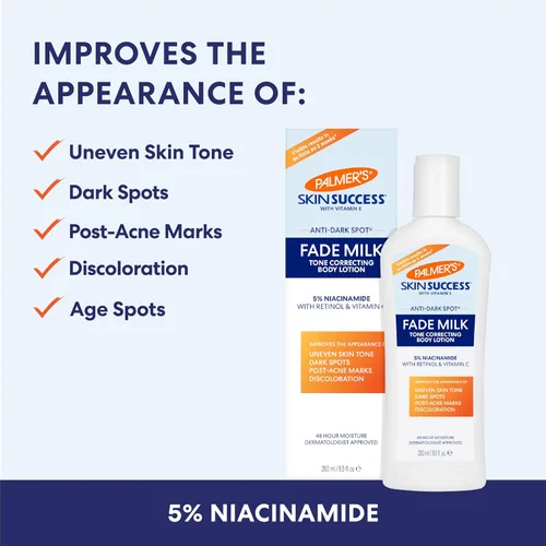 Vista 4 de Palmer's Skin Success Loción corporal, leche antimanchas oscuras (8.5 onzas) Moisturizer with Niacinamide, Fades Age Spots, Helps Uneven Skin Tone