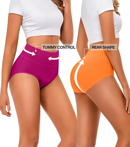 Vista 3 de ASIMOON Ropa interior para mujer, de algodón, con control de abdomen, cintura alta, talla grande, cobertura completa, pantaletas, paquete