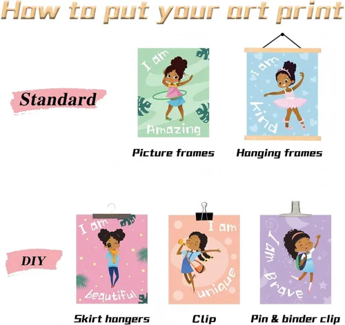 Vista 3 de Outus 9 piezas de decoración de pared de niña negra para habitación de niñas, cita inspiradora, arte de pared afroamericano, decoración de pared