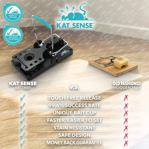 Vista 4 de Kat Sense Juego de 6 trampas grandes para ratas, diseño de barra de acero inoxidable, trampa humana para uso en interiores y exteriores, atrapa