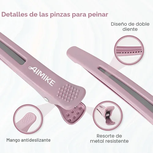 Vista 4 de AIMIKE Pinzas para peinar con pico de pato de silicón sin arrugas para sección, corte y uso en salón Clips de pico de pato con bandas de silicona