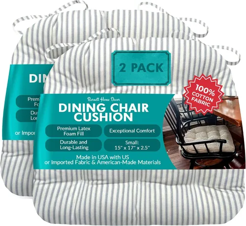 Vista 83 de Barnett Home Decor Ticking Stripe Berlin Blue - Almohadilla para silla de comedor con lazos, tamaño mediano 18, relleno de espuma de látex, lavable
