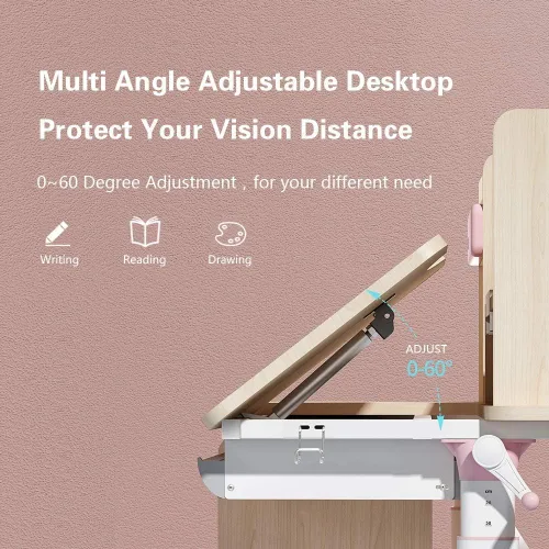 Vista 3 de FCD Escritorio ergonómico de madera para niños, altura ajustable, mesa de estudio, estación de computadora, multifunción, 47.2 pulgadas de ancho