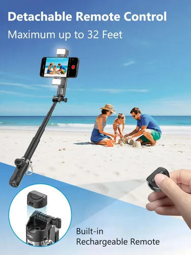 Vista 5 de USKEYVISION Palo selfie de bolsillo magnético para iPhone con luz para MagSafe 4 en 1, trípode portátil de bolsillo para iPhone y Android